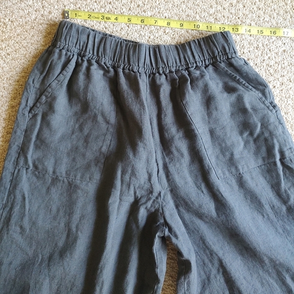 Laude The Label Organic Linen Lined Wide Leg Crop Pants Pull-On Mineral Gray M - Picture 9 of 14